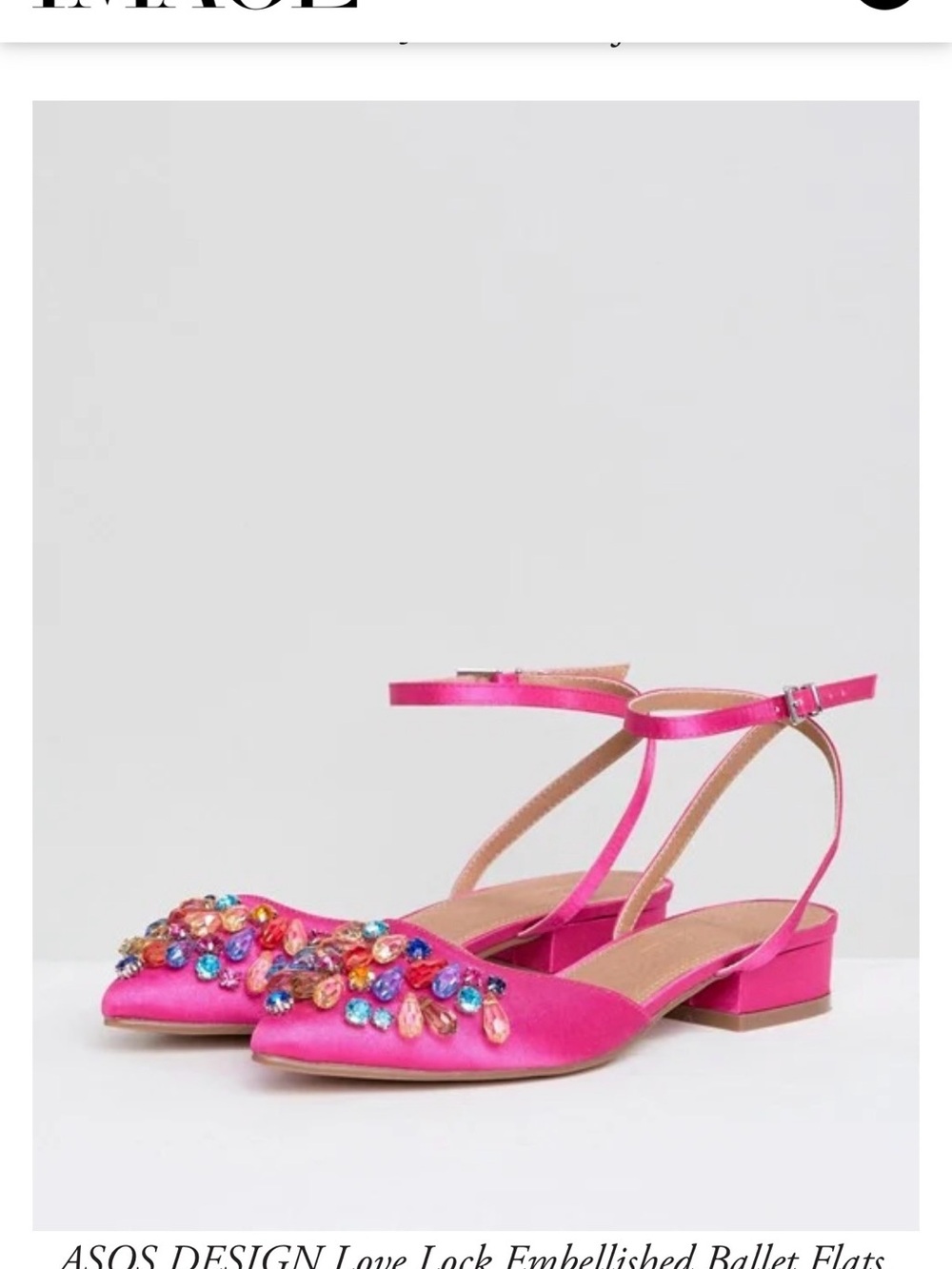 ASOS Design Hot Pink Embellished Jeweled Ankle-Strap Ballet Bridal Flats